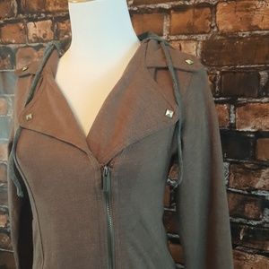 LAST CHANCE! CLOSET CLOSING! Moto knit detachable hood jacket taupe/gray NWOT
